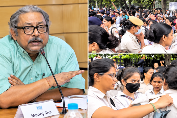 जंतर-मंतर दिल्ली प्रोटेस्ट में महिला पुलिसकर्मी