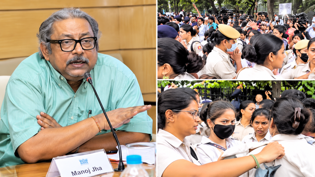 जंतर-मंतर दिल्ली प्रोटेस्ट में महिला पुलिसकर्मी